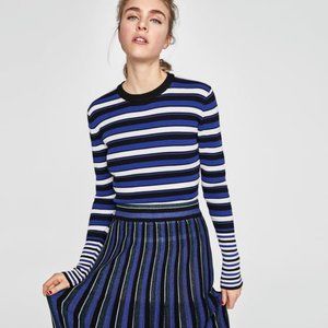 ZARA STRIPED RIBBED SWEATER (blue/ black/ white)